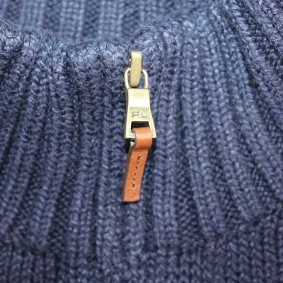 Polo Ralph Lauren XL 1/4 Zip Pullover Knit Sweater Navy Blue Red Pony High Neck - Picture 7 of 11